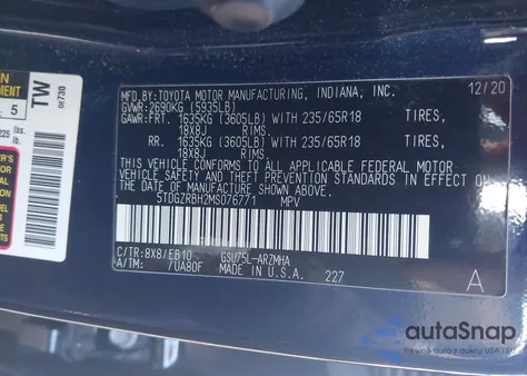 2021 Toyota Highlander Xle from USA, damaged, VIN 5TDGZRBH2MS076771